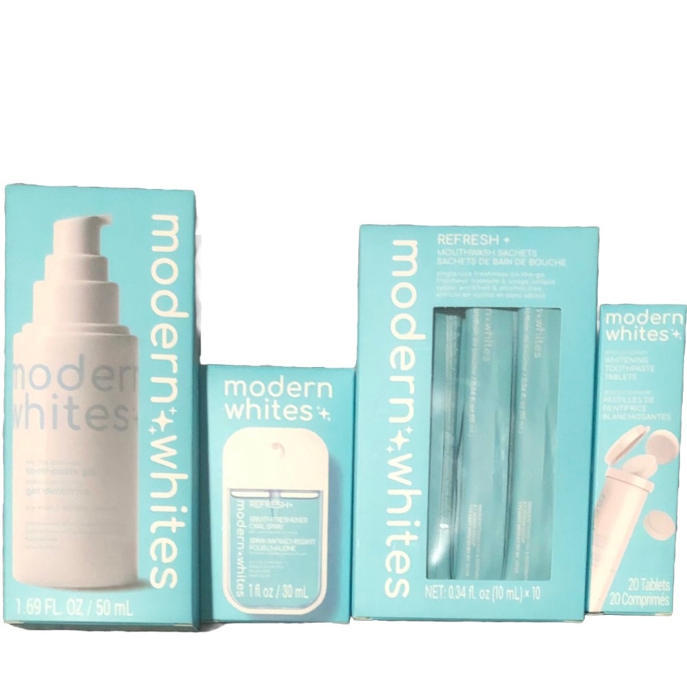 Modern Whites Teeth Cleaning Toothpaste, Mouthwash, Tablet & Spray (Set of 4)